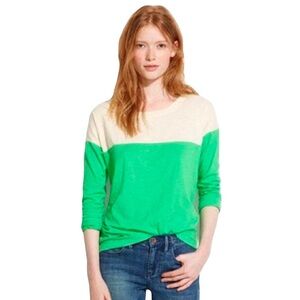 Madewell Women’s Colorblock Corton Long Sleeve T Kelly Green and Ivory Small